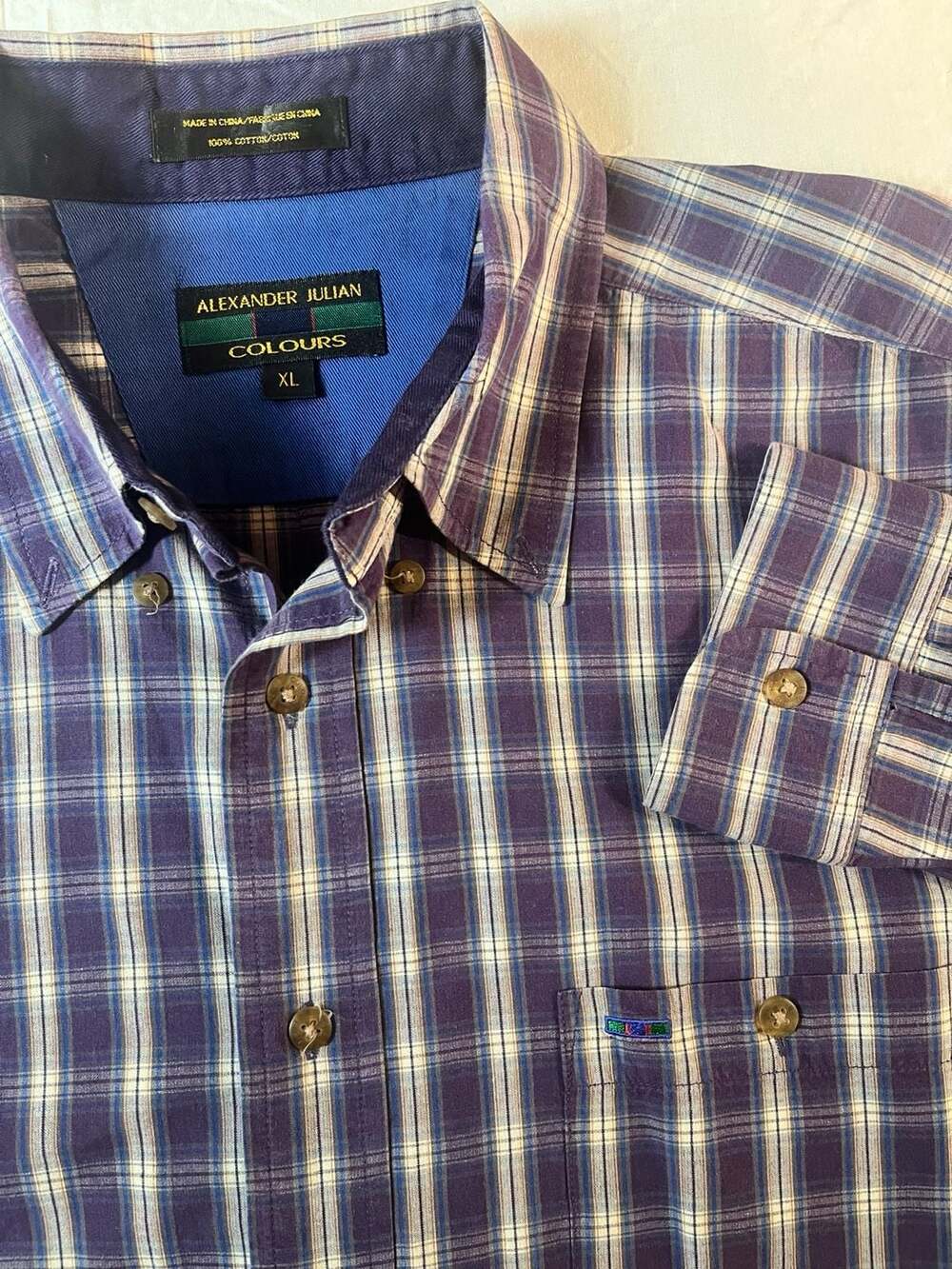 Alexander Julian Colours Men's XL Long Sleeve Button-Down Purple Plaid Shirt
